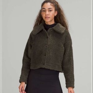 Lululemon textured fleece dark olive button Jacket
